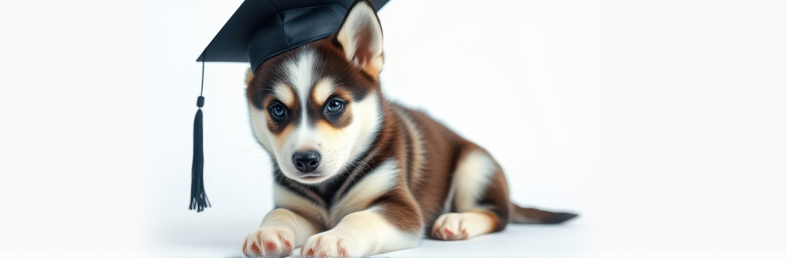 Cute puppy wearing graduation cap celebrates its academic achievement in a bright setting